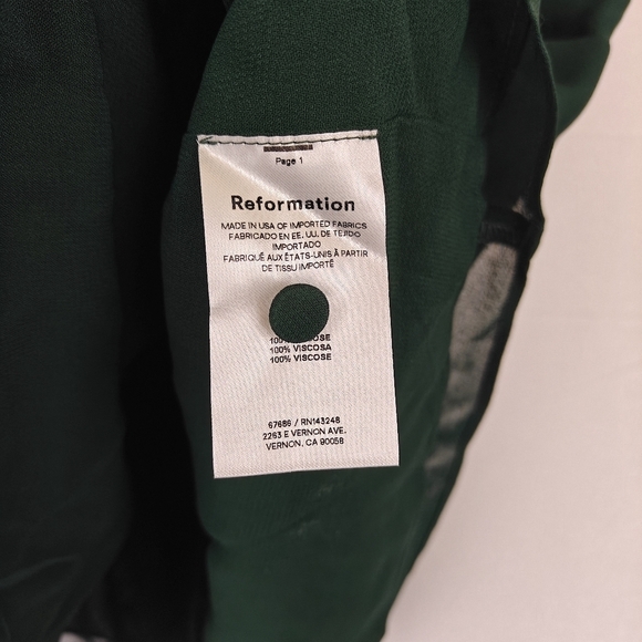 Reformation Grady Deep V Neck Puff Sleeves Mini Dress In Forest Size 4 Women's - Picture 11 of 11